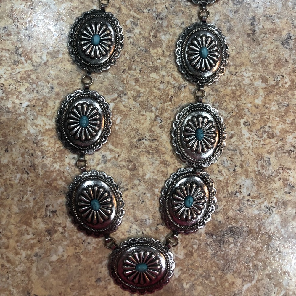 Silver + Turquoise concho necklace